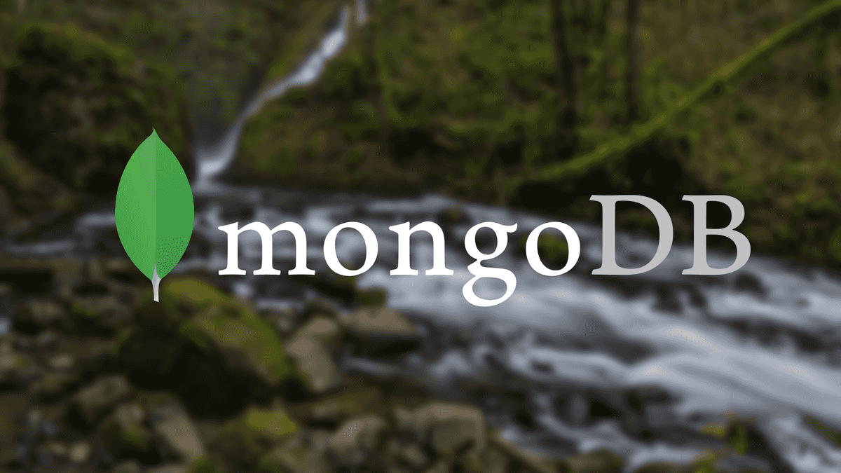 mongodb logo on a stream background